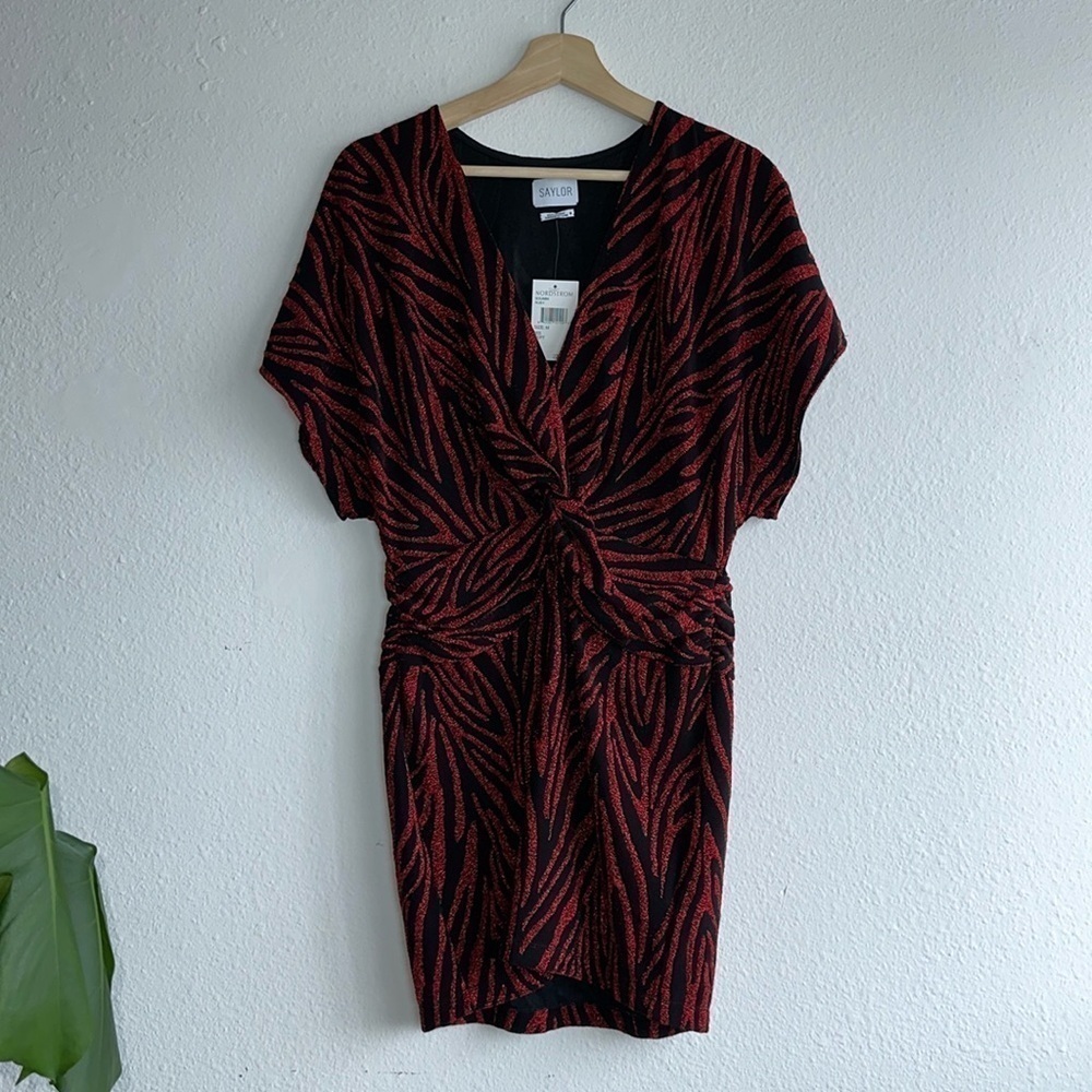 Saylor Soumin Ruby Red Sparkling Metallic Zebra Print Dress Sz. M NWT! - Picture 4 of 11